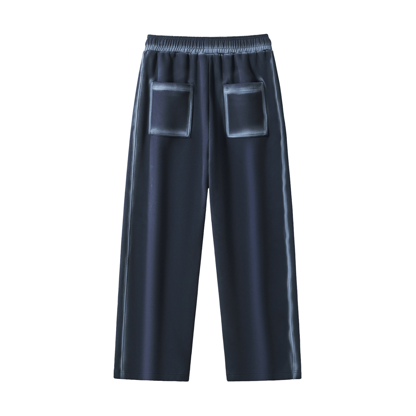 Dark blue pants with front pockets on a white background