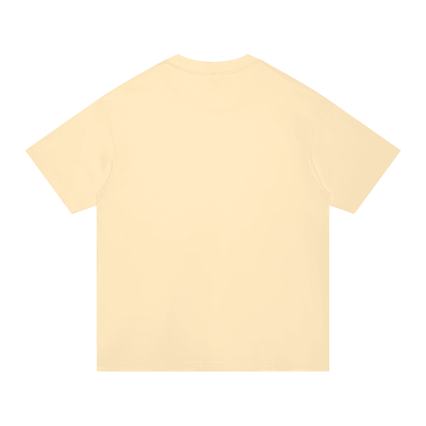 A plain short-sleeve crewneck t-shirt in a pale cream or light beige color, shown from the back on a solid white background.
