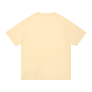 A plain short-sleeve crewneck t-shirt in a pale cream or light beige color, shown from the back on a solid white background.