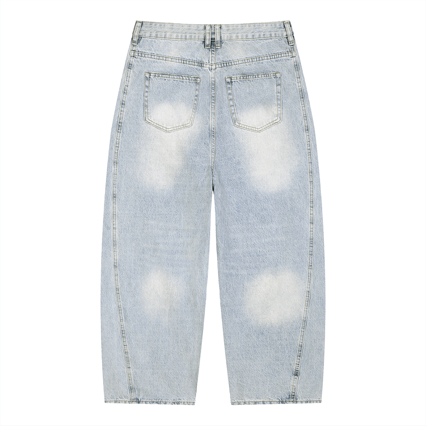 Light blue distressed jeans on a white background