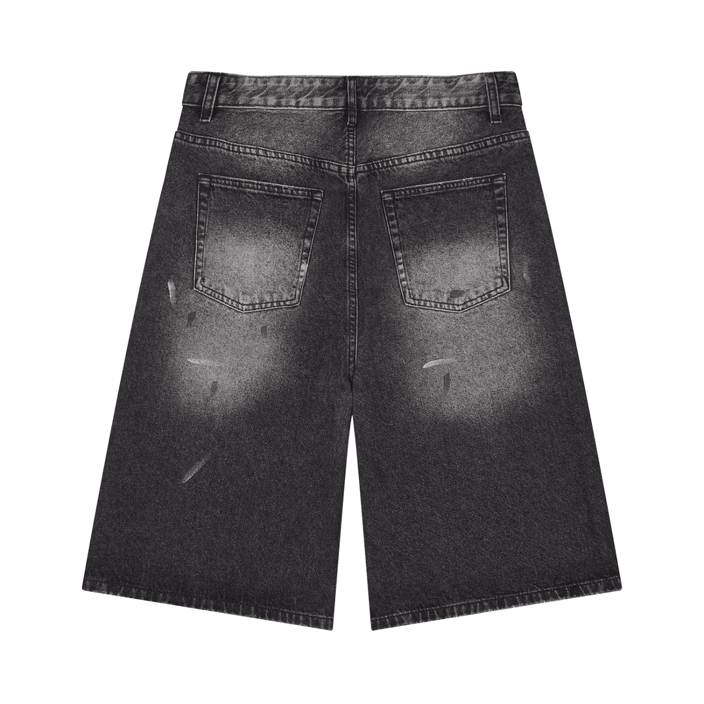 Black denim shorts on a white background
