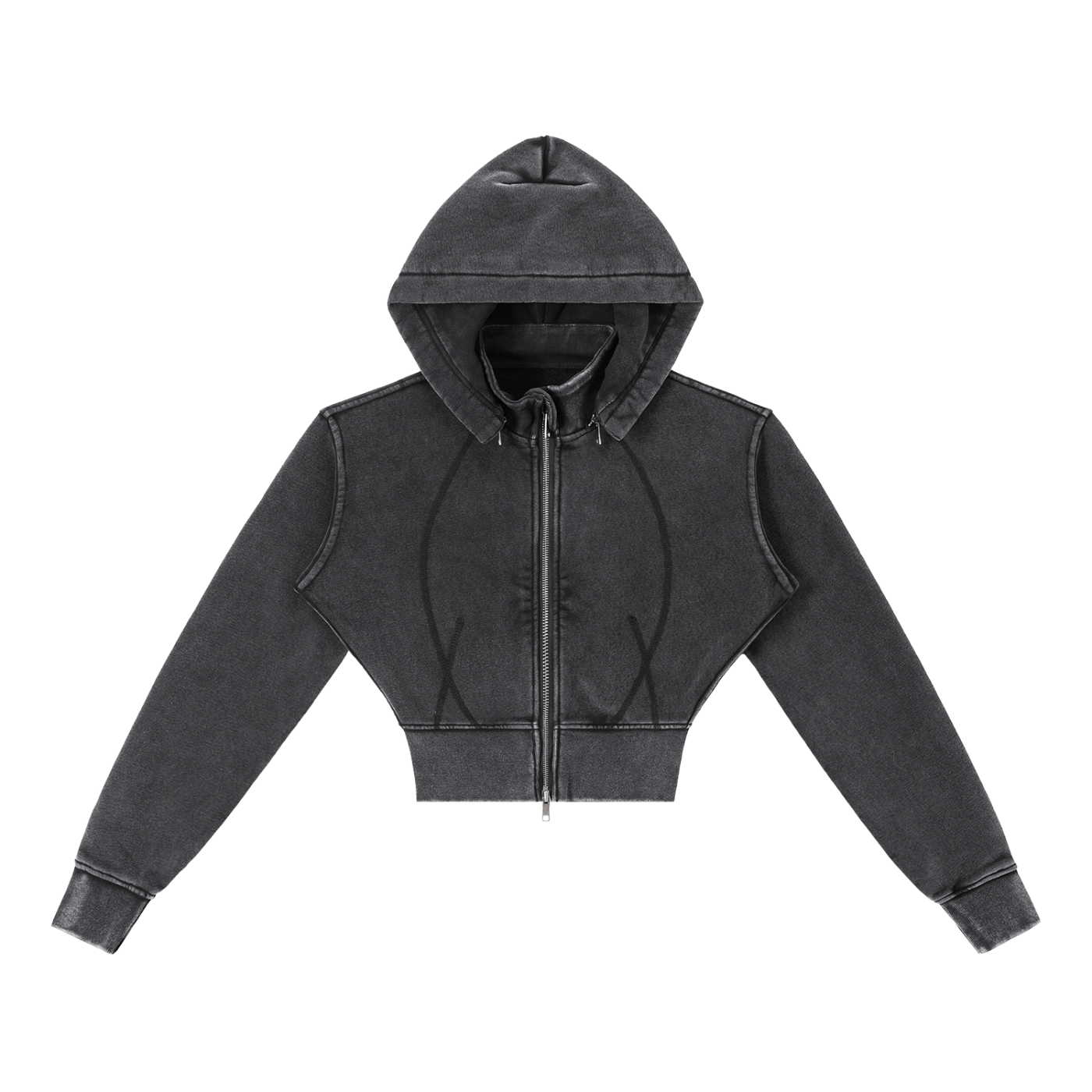 Black hoodie with a zipper on a white background