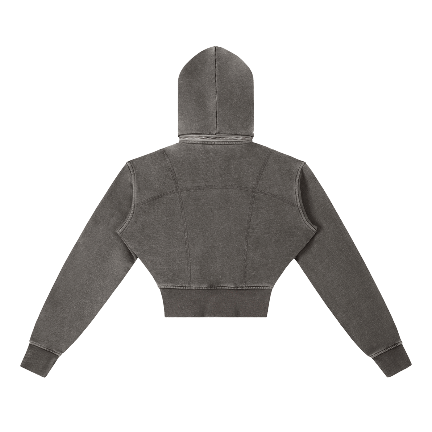 Gray hoodie shown from the back on a white background