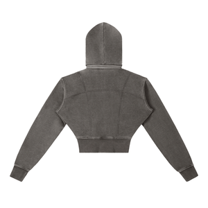 Gray hoodie shown from the back on a white background