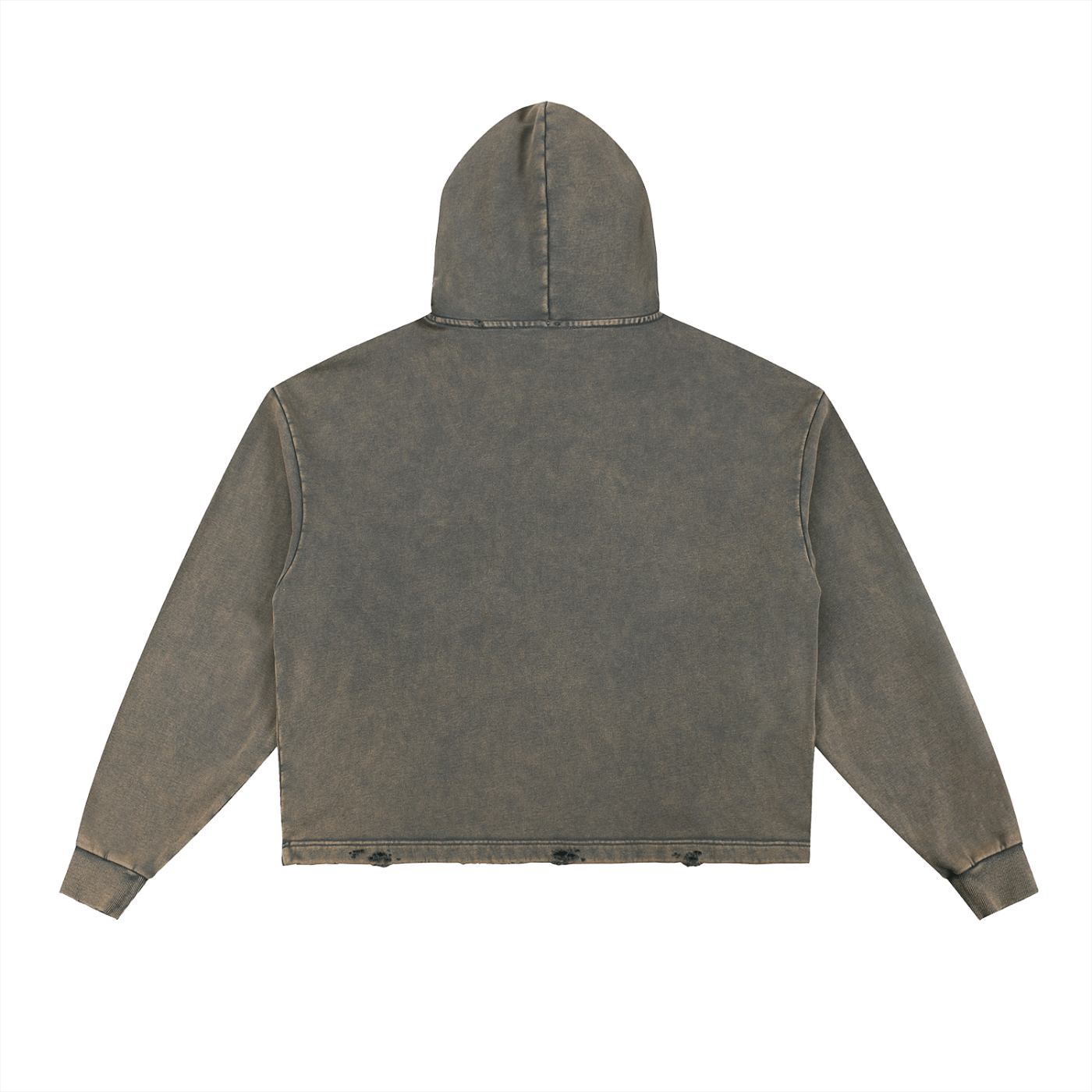 Back view of a green hooded jacket on a white background