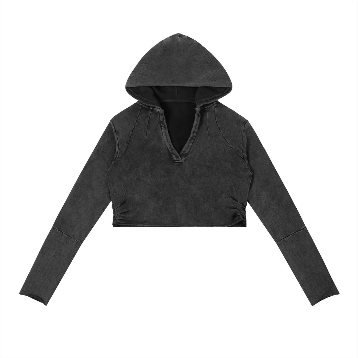 Black cropped hoodie on a white background