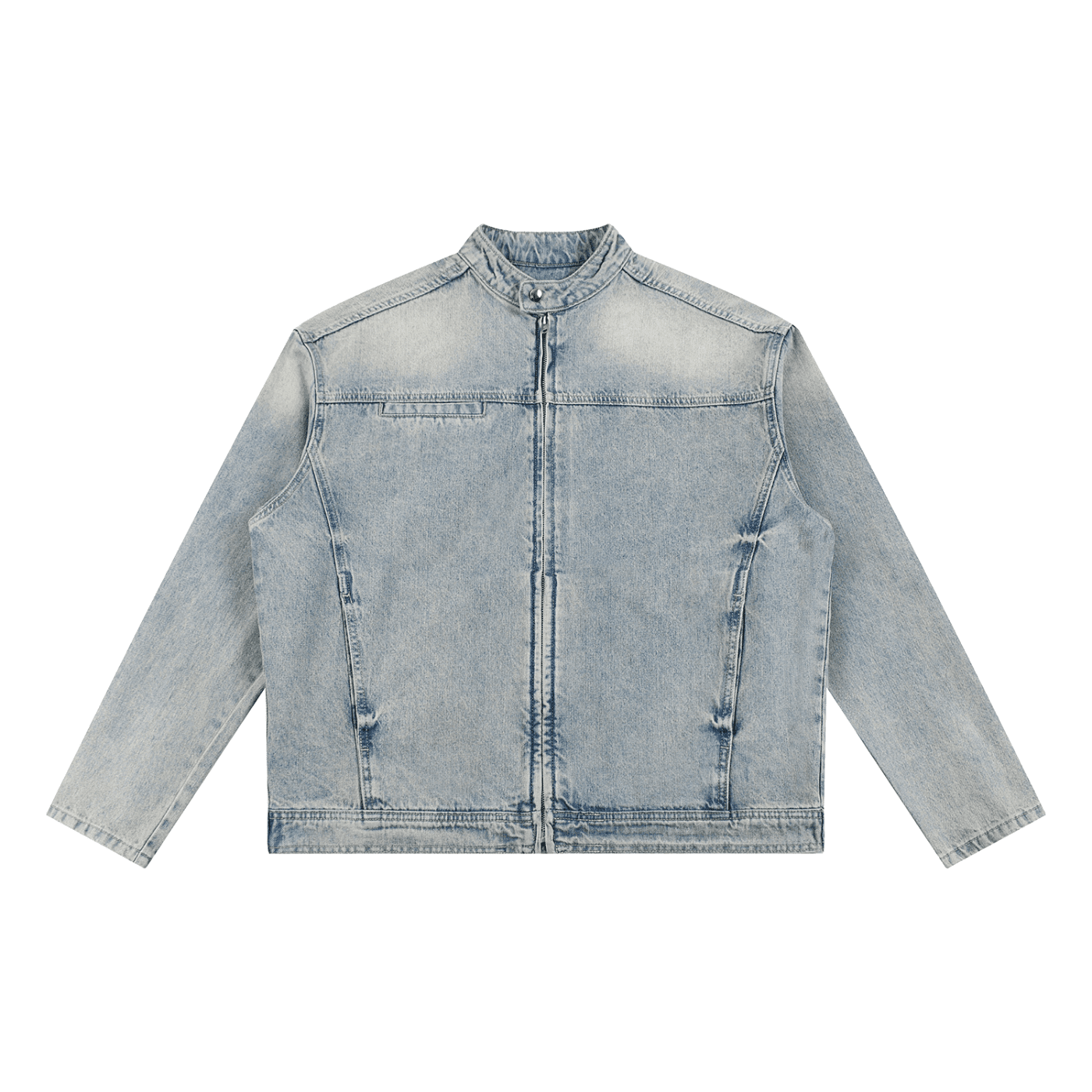 Light blue denim jacket on a white background