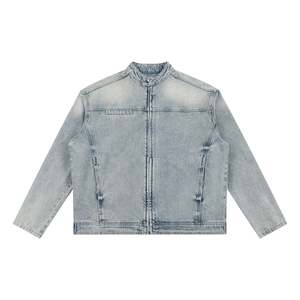 Light blue denim jacket on a white background
