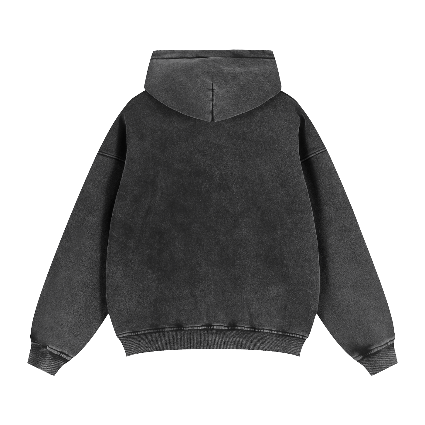 Black hoodie shown from the back on a white background
