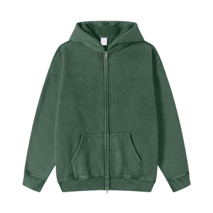 Green hoodie with a zipper on a white background
