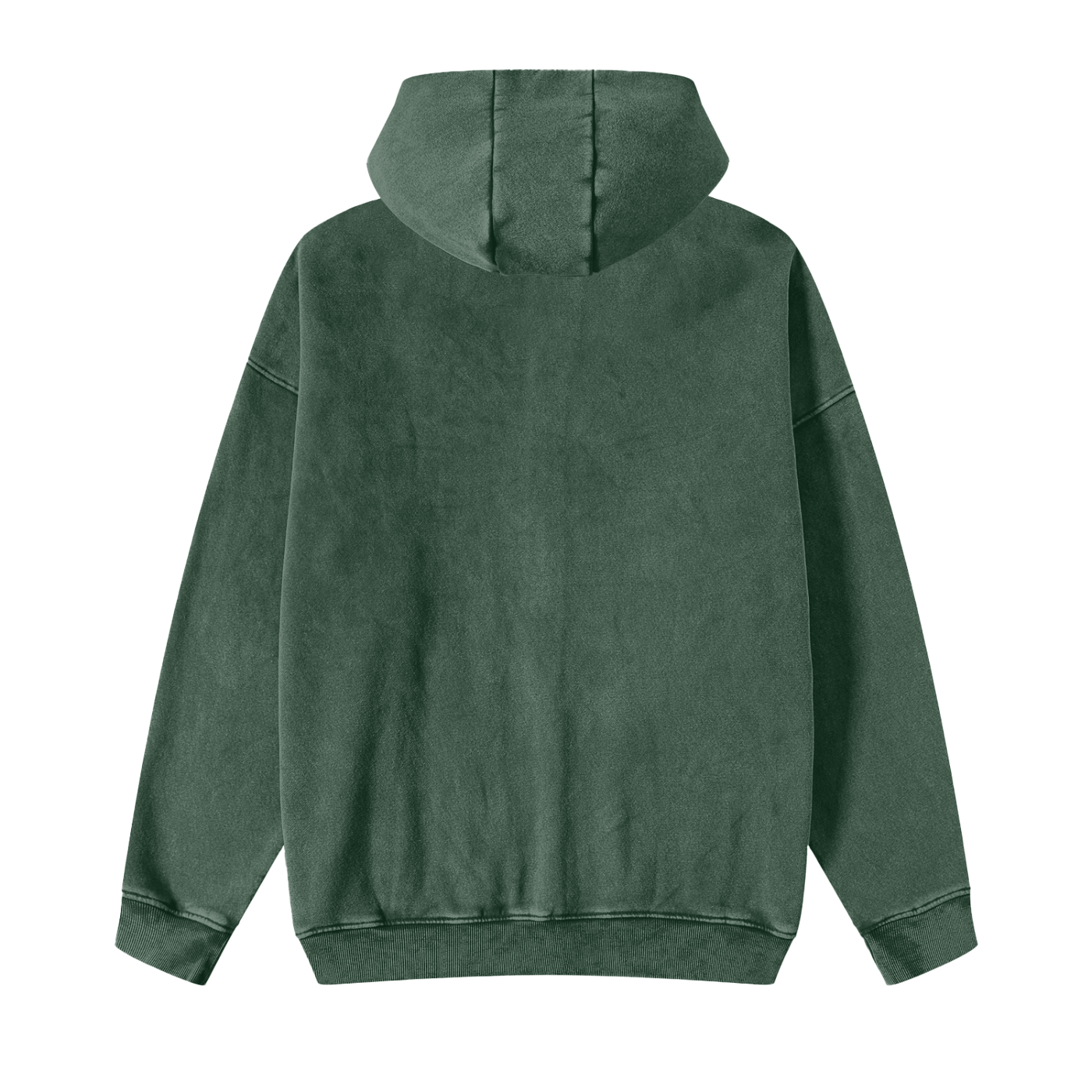 Green hoodie shown from the back on a white background