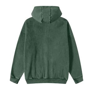 Green hoodie shown from the back on a white background