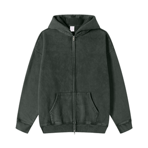 Dark gray hoodie with a zipper on a white background