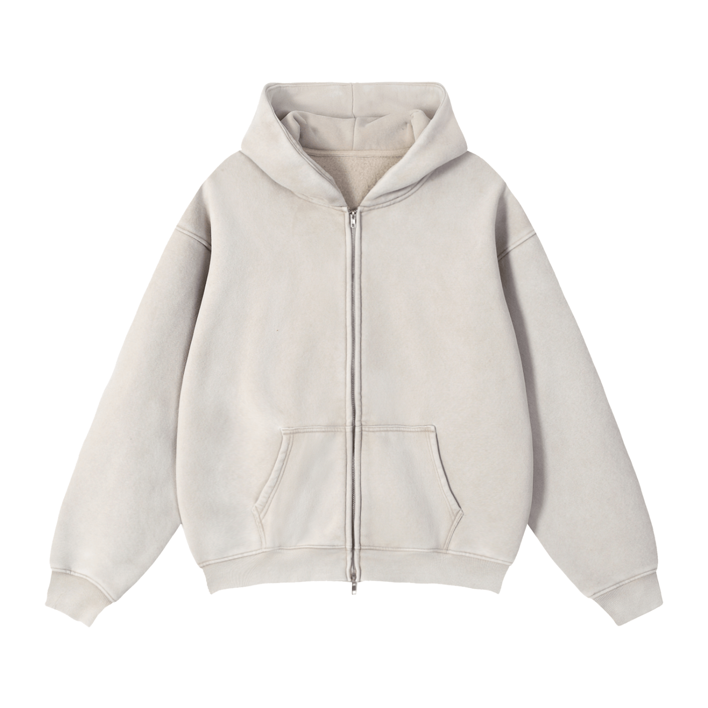 Beige hoodie with a zipper on a white background