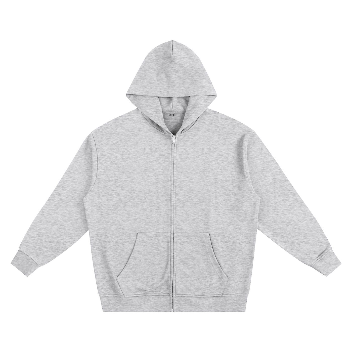 Gray hoodie with a zipper on a white background