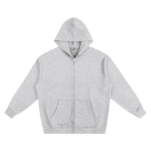 Gray hoodie with a zipper on a white background