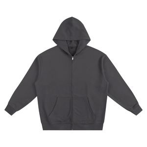 Dark gray hoodie with a zipper on a white background